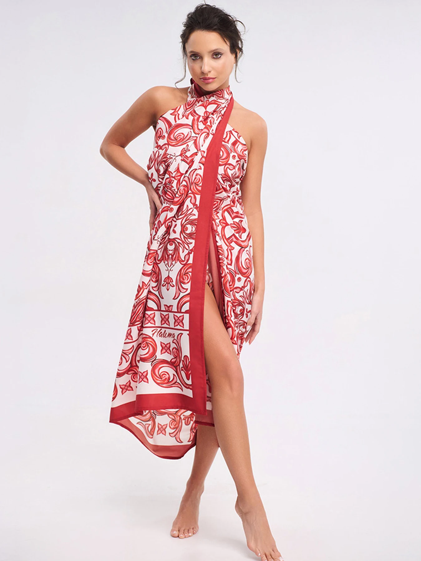 2024 New Ethnic Style Printed One Piece Swimsuit For Women Swimwear And Beach Sarong High Waist Bathing Suit Beachwear Monokini 4