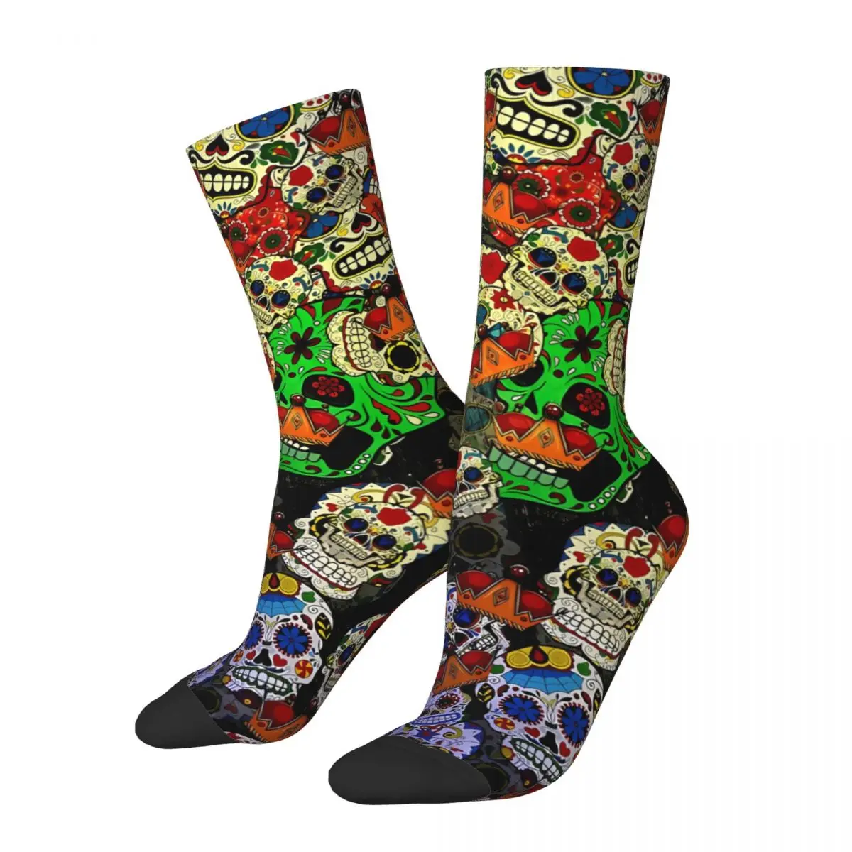 

Retro Colorful Sugar Skulls Men's Socks Day Of The Dead Mexico Skull Unisex Street Style Pattern Printed Funny Crew Sock Gift