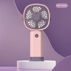 Compact Handheld Multi - Functional USB Desk Fan with Stand - Portable and Rechargeable for Home, Office, and Outdoor Use (Pink)