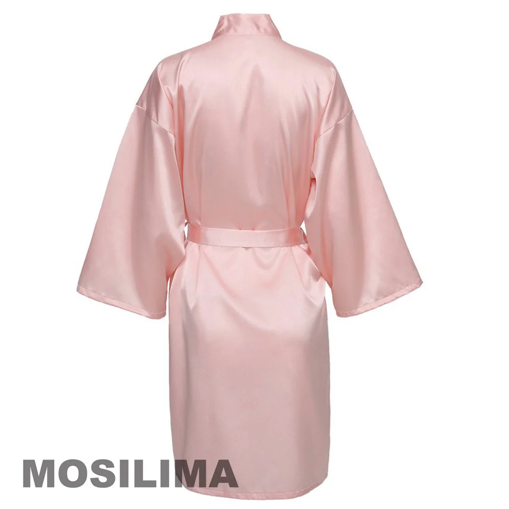 Wedding Party Team Bride Robe With Black Letters Kimono Satin Pamas Bridesmaid Plain Bathrobe women sleepwear,bride robes,sleepwear pajamas