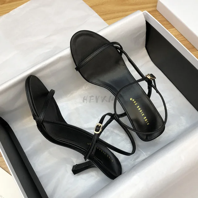 2023 Summer Low Sandals Woman Leather Suit Female Beige Women’s Shoes High Heels Low-heeled Black Comfort New Stiletto Girls Fas