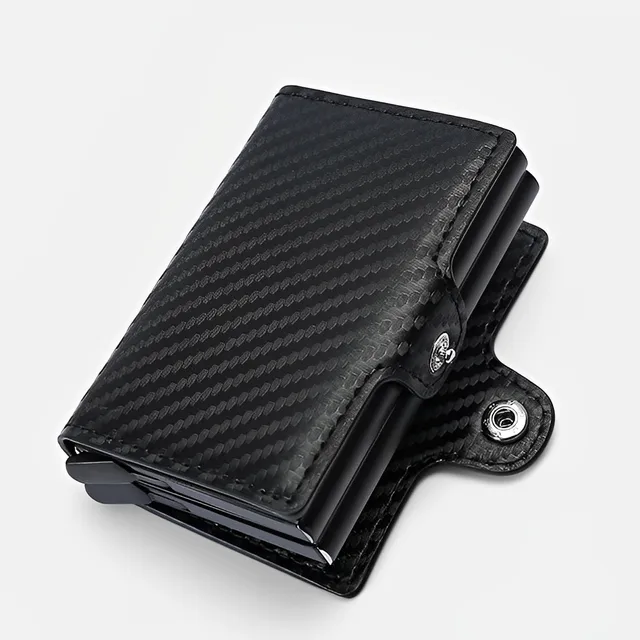 Antitheft Business Carbon Fiber Anti Rfid Credit Bank Card Holder Case 12 Cards with Hasp Men Double Metal Box Cardholder Wallet 3