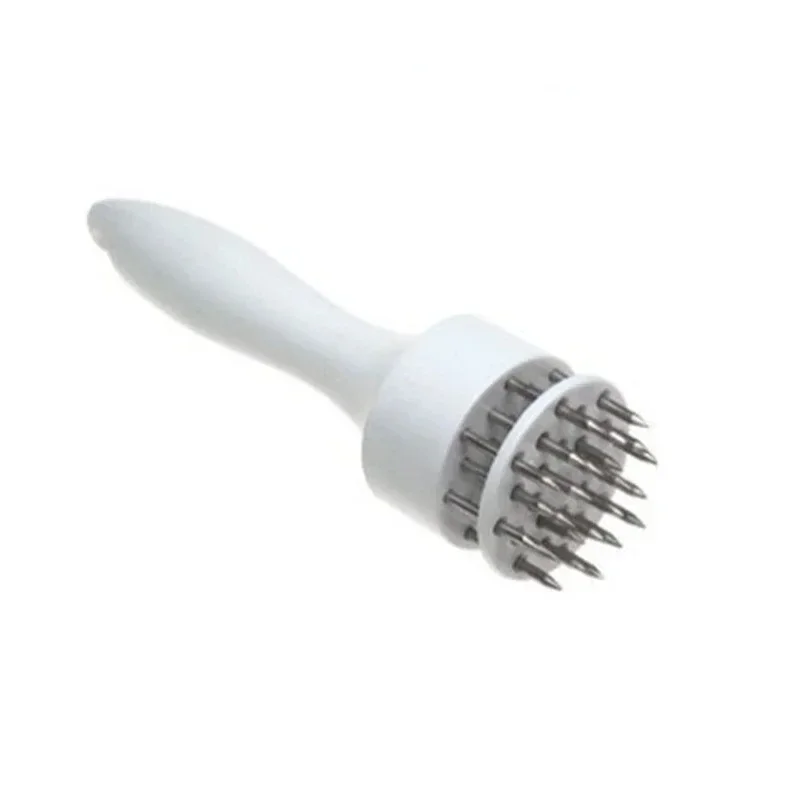 Stainless Steel Pin Steak Tenderizer: White Ergonomic Handle for Culinary Precision & Kitchen Meat Preparation