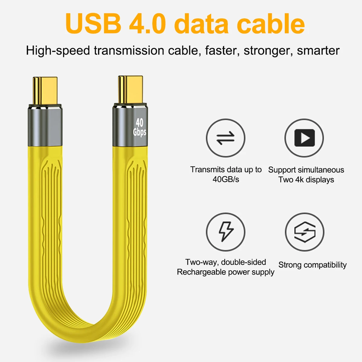 Usb c para tipo c Cabo Curto Powerbank Fio de Dados Carregamento Rápido pd 10gbps 40gbps 100w 60w 8k 60hz Usb 4.0 - Imagem 6