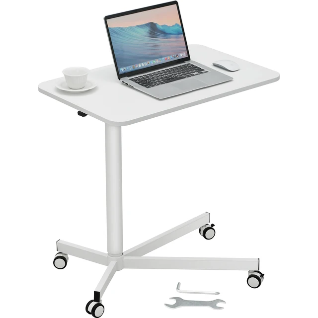 VEVOR 28"-44" Gas-Spring Height Adjustable Sit-Stand Desk W/ Wheels Portable Rolling Laptop Table Computer Cart for Home Office