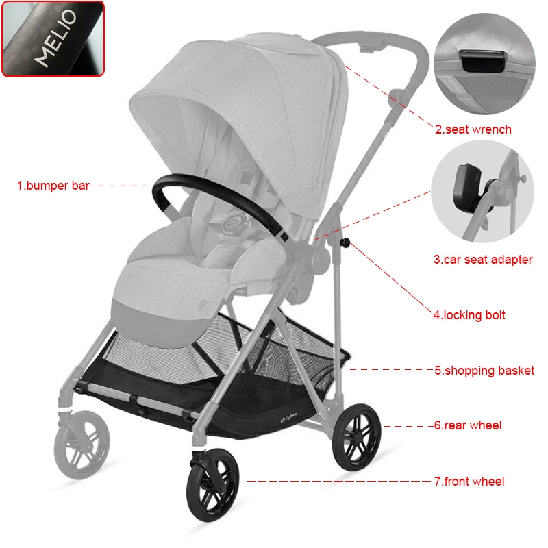 Melio Buggy Accessories Each For Melio 2/3/Carbon/Pro Shopping Basket Seat Wrench Bumper Bar Front Rear Wheel Locking Bolt