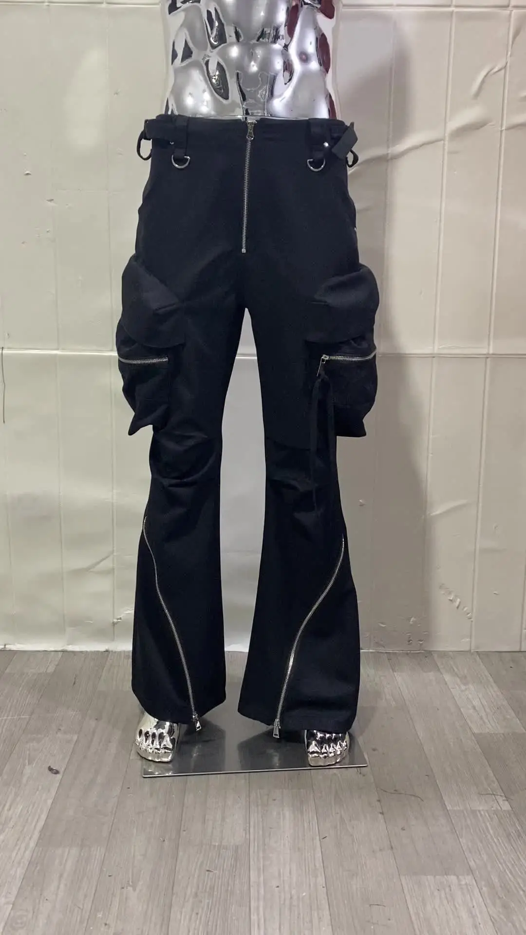 Mauroicardi Spring Autumn Cool Black Cargo Pants Men with Big