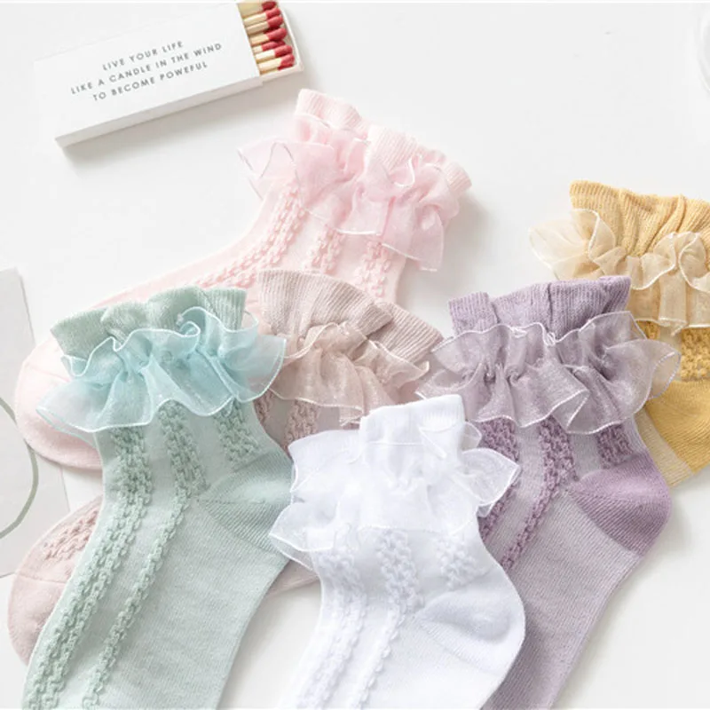 3/6 Pairs Girls Lace Ruffle Socks Cotton Breathable Comfy Adorable Princess-Style Kids Dance-Ready Socks with Frilly Trim 6