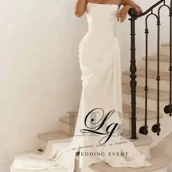 Abito da Sposa LIGI Personalizzato Elegante Senza Spalline in Raso Stile Sirena Senza Maniche con Spacco Laterale Alto Abito da Sposa Moderno Vestidos De Novia