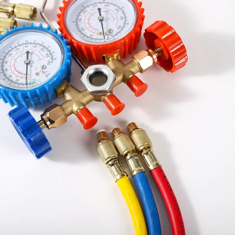 Auto Fluoride Meter Refrigerant Pressure Gauge Double Gauge Valve Air Conditioner Pressure tool set for vechile Air Conditioner