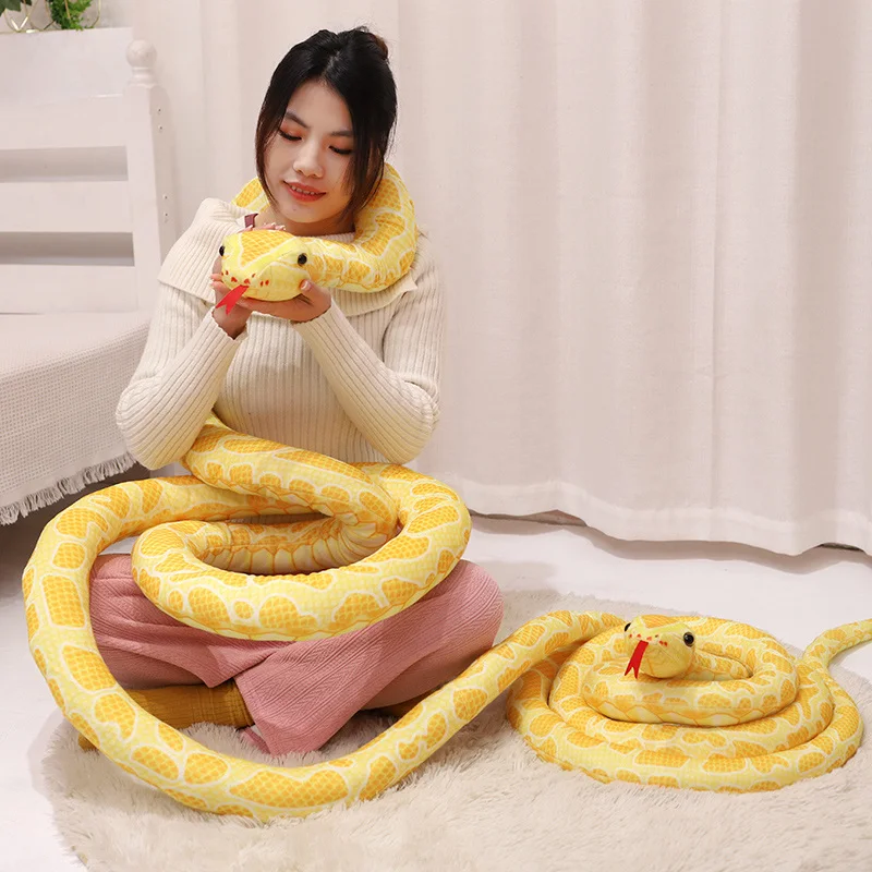 

Simulation Yellow Giant Boa Cobra Long Snake Plush Toy Stuffed Realistic nimal Burmese Python Doll Home Deco for Boys Funny Gift