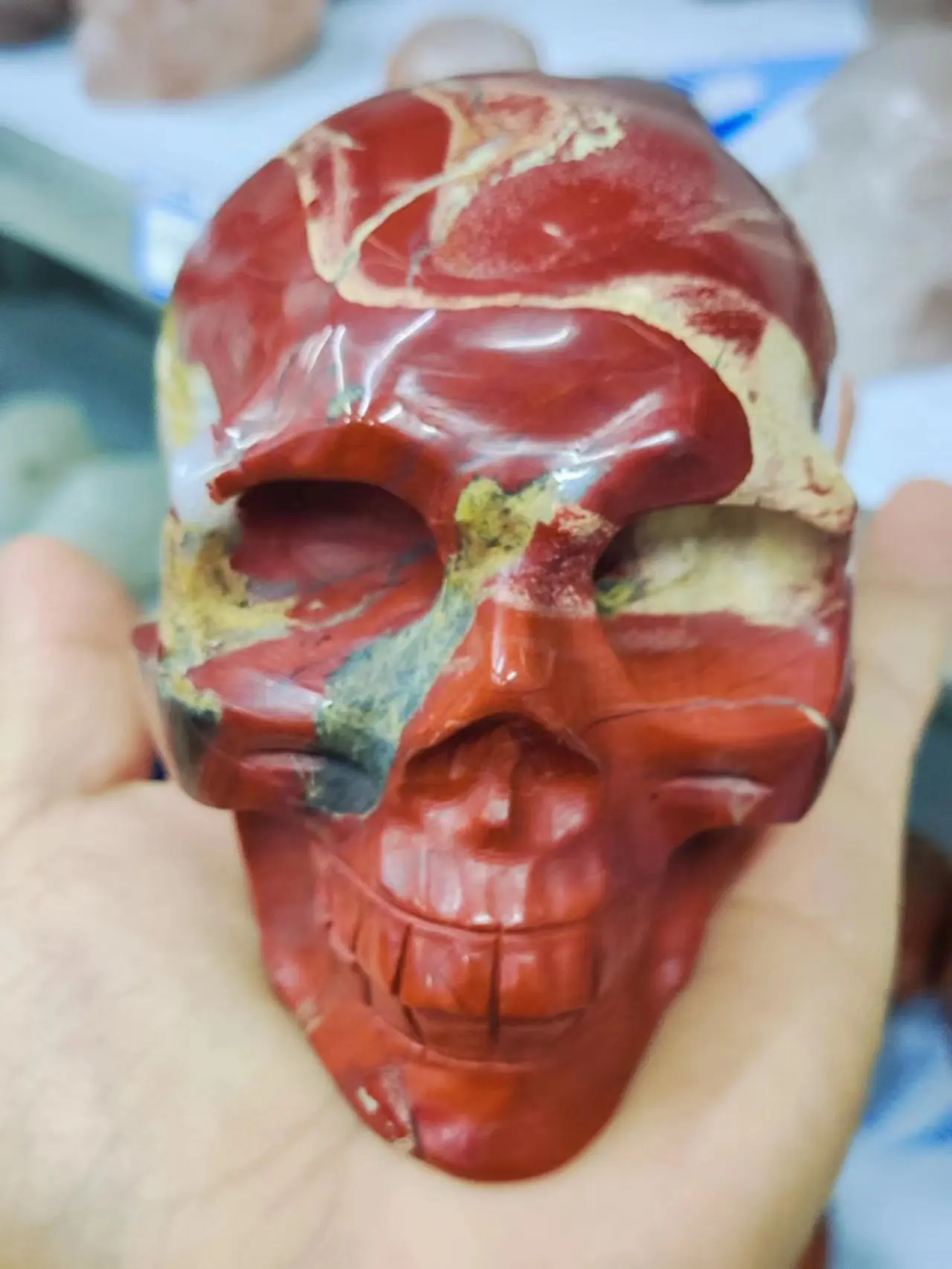 

Natural Red Jasper Agate Crystal Skull Decoration, Hand-Carved, Reiki Healing, Room Decoration, Meditation Gifts