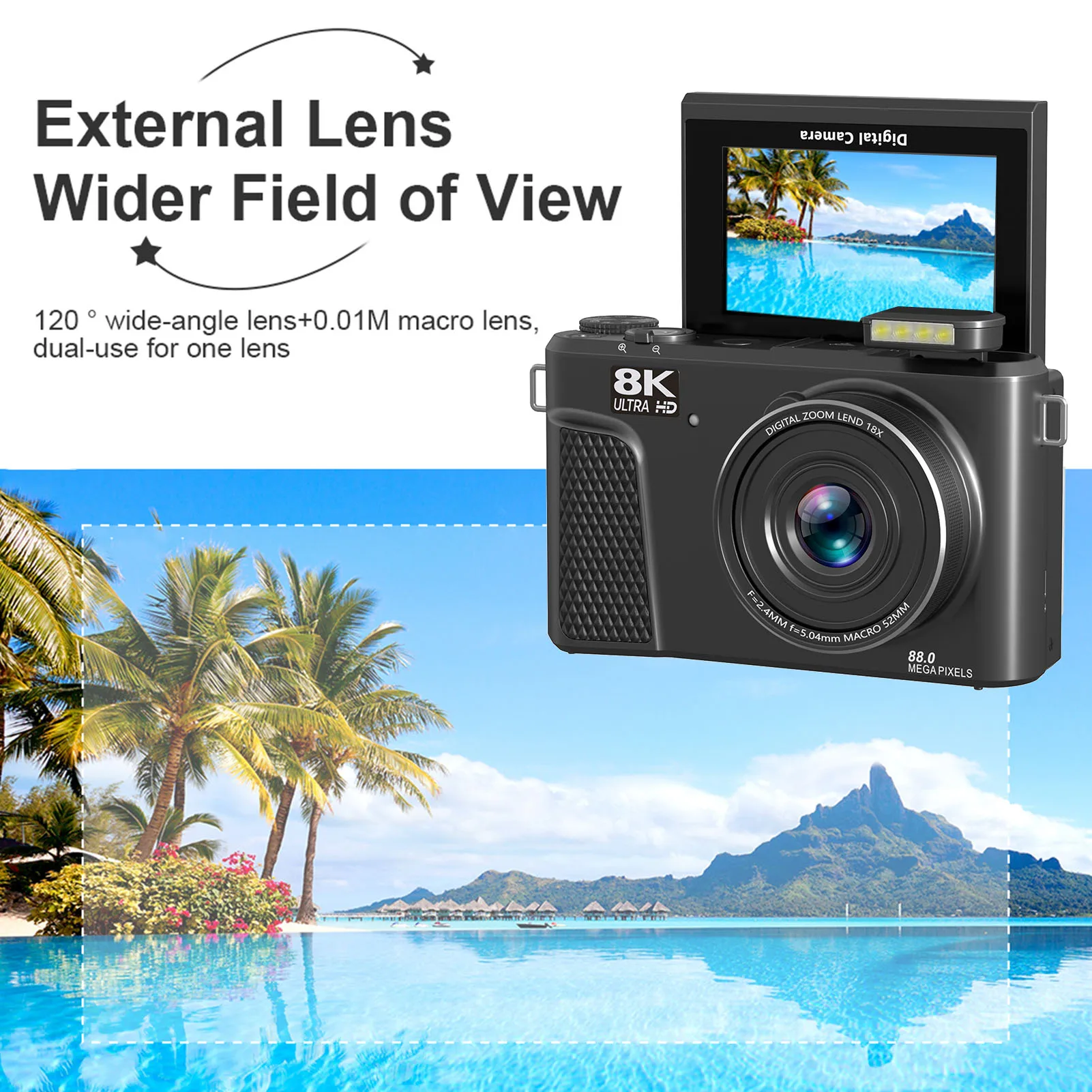 88MP 디지털 카메라 18배 줌 자동 초점 WiFi 여행용 카메라 3인치 8K 플립 스크린 전문 사진 촬영 카메라 라이브 스트리밍용