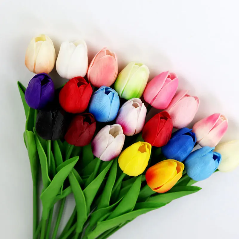 Artificial Flowers 1PC 34cm PU Tulip Real Touch Bouquet for Christmas Halloween Wedding Home Party Decoration