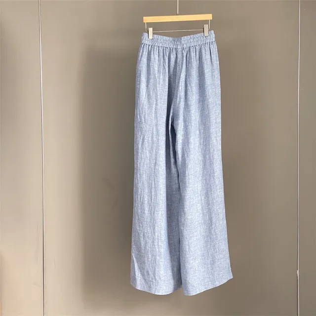 25 Spring/Summer New Women's Linen Collar Long Sleeve Shirt+Wide Leg Pants Two Piece Set 5
