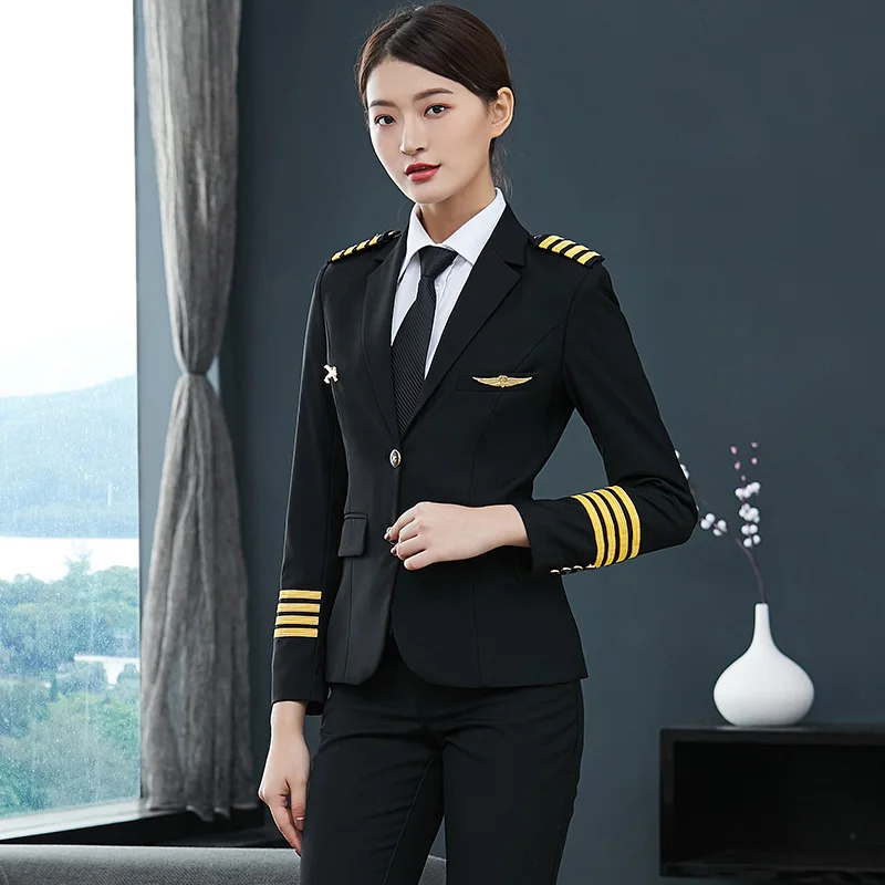 การบินชุดผู้หญิงเสื้อแจ็คเก็ตนักบินกัปตันเครื่องแบบ Flight Attendant