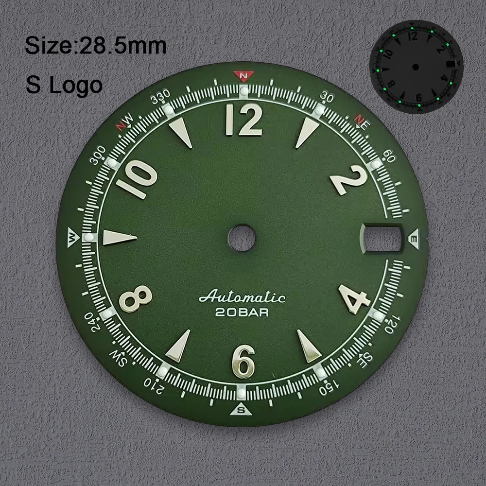 Retro Green Luminous Watch Dial, 28.5mm, for Repair and Customization