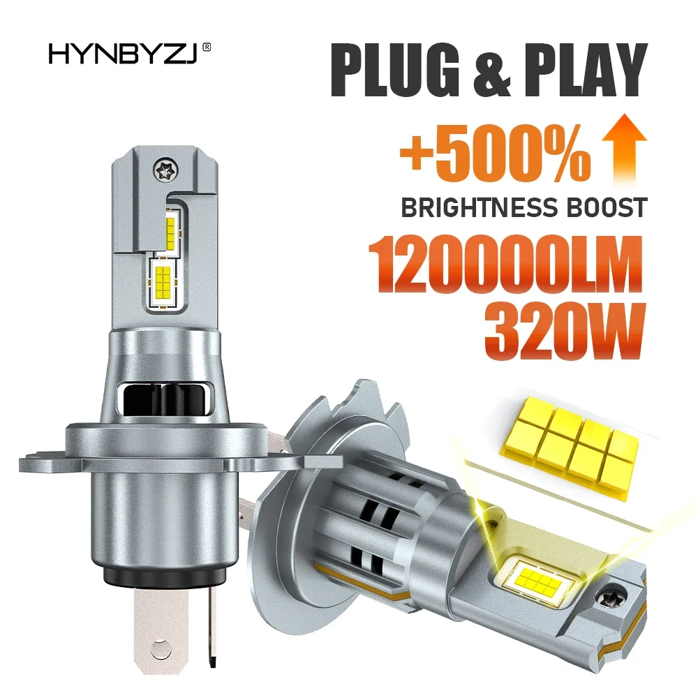 

HYNBYZJ Turbo светодиодный H4 H7 светодиодный Беспроводная мини-лампа для фар 320 Вт 6000 лм, автомобильные фары 9003 K, белая лампы для фар с вентилятором