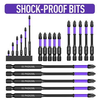 D1 Anti-Slip and Shock-Proof Bits Screwdriver Bits,High Hardness Strong Magnetic 25/50/65/70/90/150mm PH2 Screwdriver Set 1