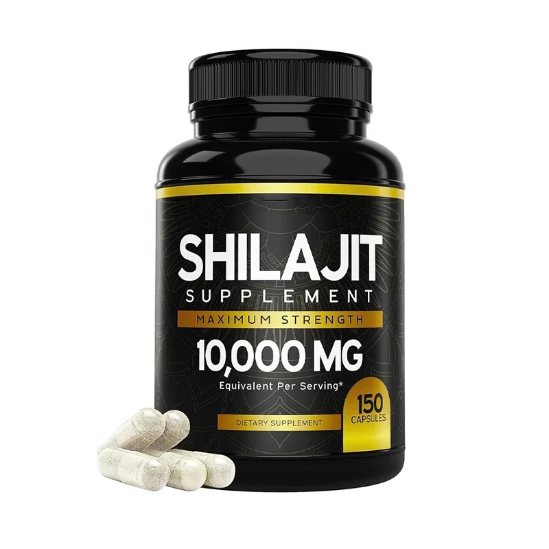 A bottle of organic Shilajit capsules helps replenish memory and energy, promote hormone balance,increase strength,and endurance