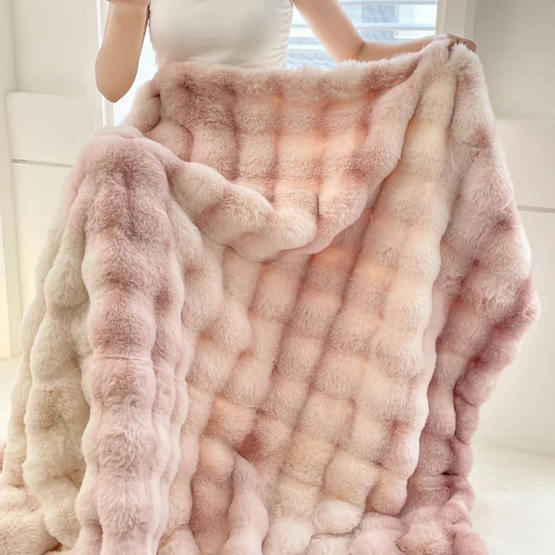 Gradient Pink Faux Fur Velvet Fleece Blanket Winter Blanket Throw Double  Layer Warm Cashmere Coral Faux Rabbit Fur Bed Sheet - AliExpress