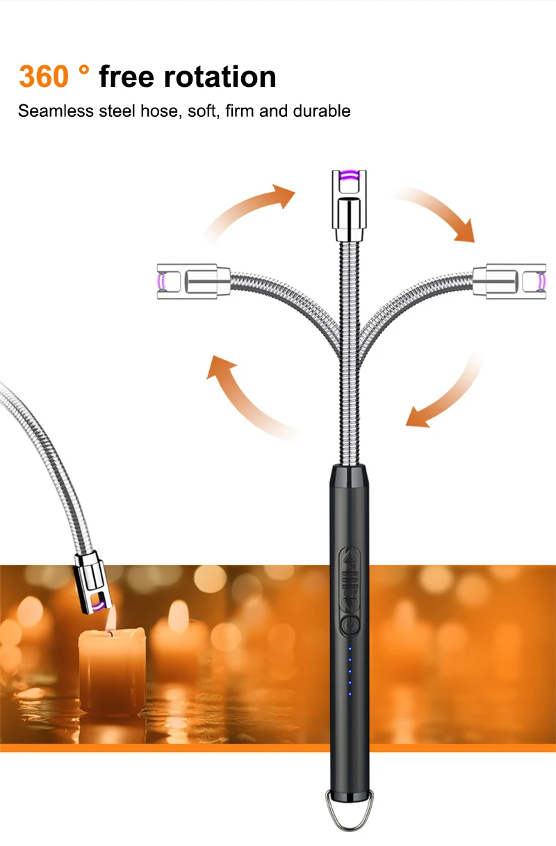 Description Picture 5 of itemNew USB Electric Rechargeable Kitchen Lighter for Stovetop Windproof LED Plasma Arc Flameless Candle Unusual Outdoor Lighter