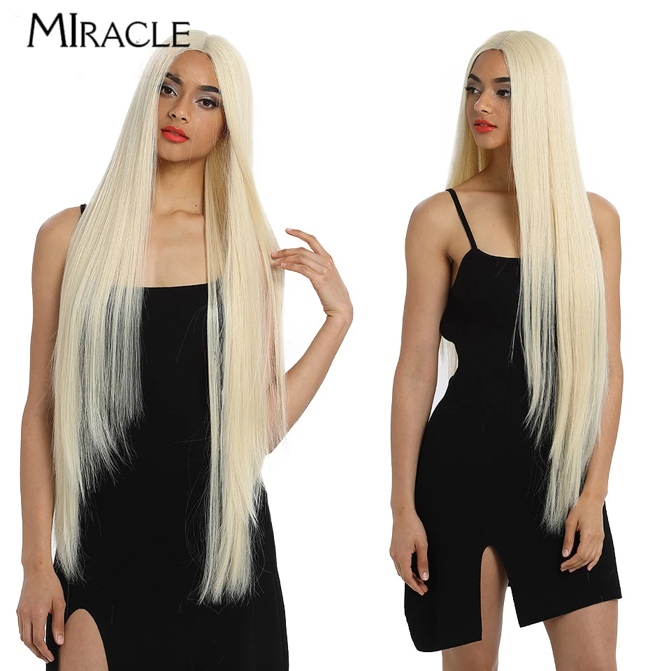 

MIRACLE Synthetic Lace Front Wig For Black Women Long Straight Lace Wig 38‘’ Ombre Pink Blonde Wig Cosplay Hair Lace Frontal Wig