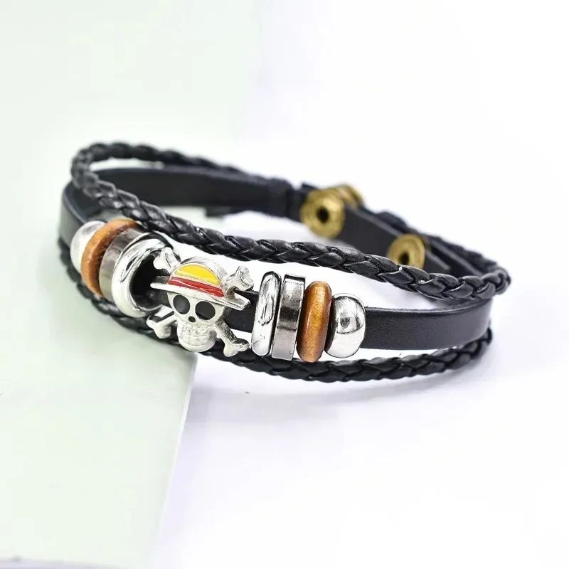 Anime One Piece Bracelet Luffy PU Bracelet Cosplay Accessories Straw Hat Pirate Jewelry Leather Bracelet Birthday Gifts 4