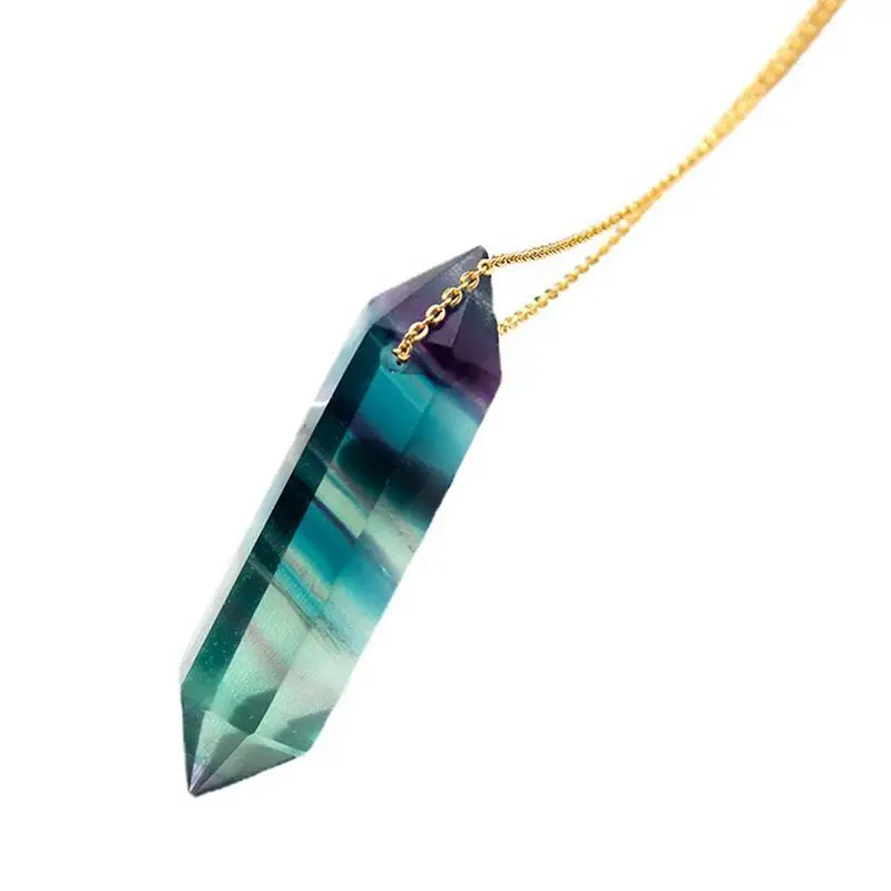 

Natural Colorful Fluorite Quartz Crystal Double Point Pendant Column Healing Stone Pendant Necklace Gift For Men And Women