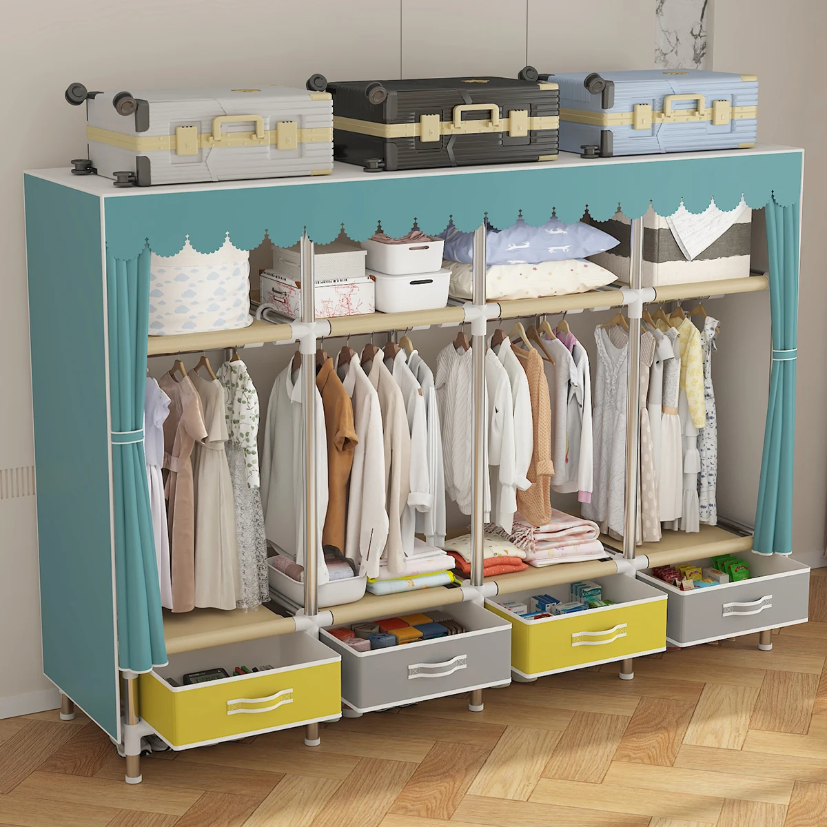 Cloth Wardrobe Clothes Storage Wardrobe with Dustproof Cover Large Storage Closet with Steel Frame Durable Rack 1Pc fabric wardrobe