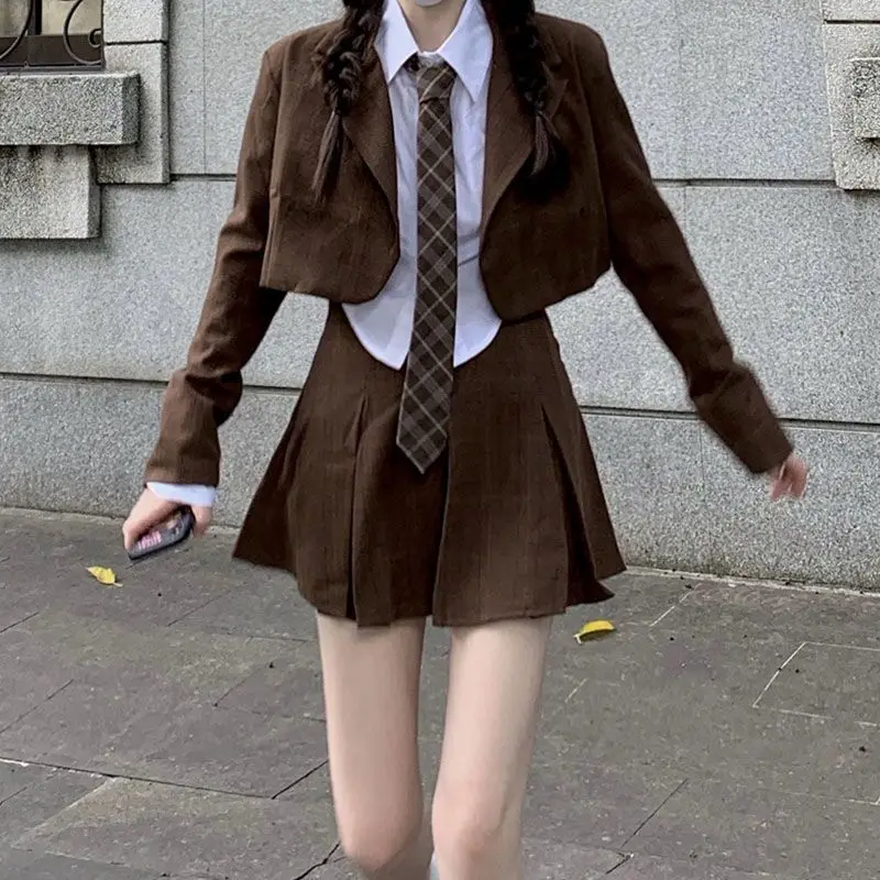 2023-fashion-japan-korea-style-striped-short-suit-three-suits-women's-irregular-long-sleeve-blouse-high-waist-pleated-skirt-g863