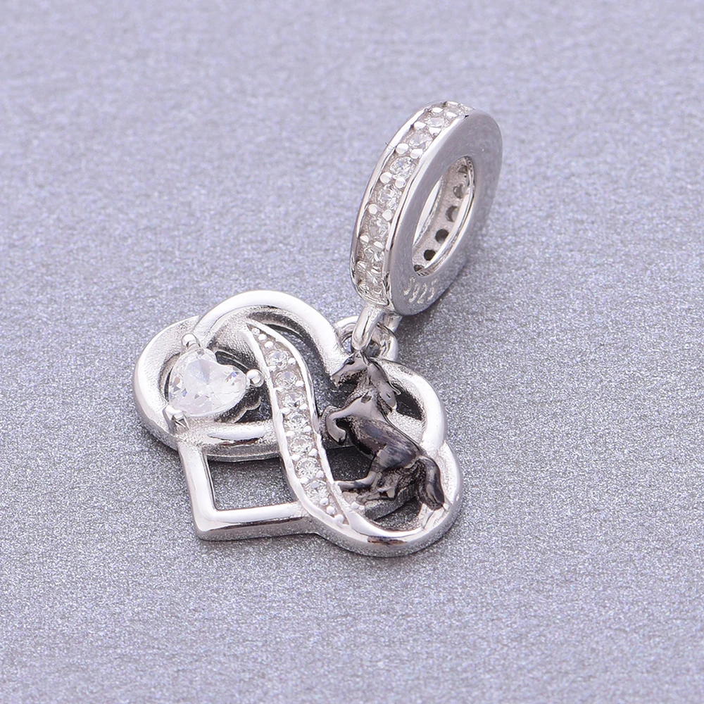 FC Jewelry Fit Original Charm Bracelet  925 Sterling Silver Infintiy Heart Black Horse Bead For Making Mother's Day Berloque DIY 2