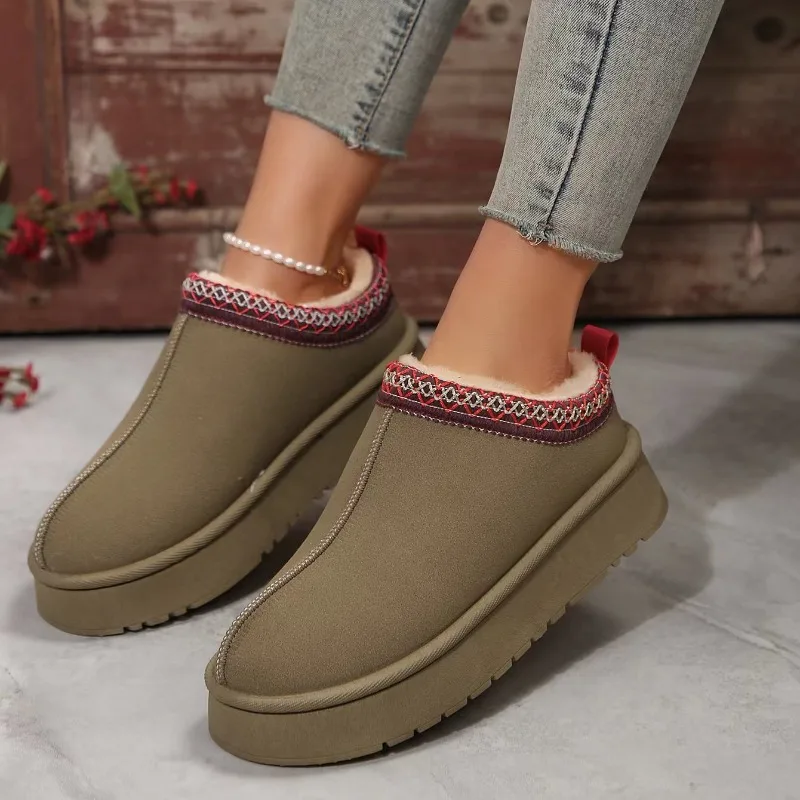Chelsea Ankle Boots Snow Boots Women Winter 2023 New Brand Fur Short Plush Warm Flat Slippers Thick-soled Shoes Flip Flops