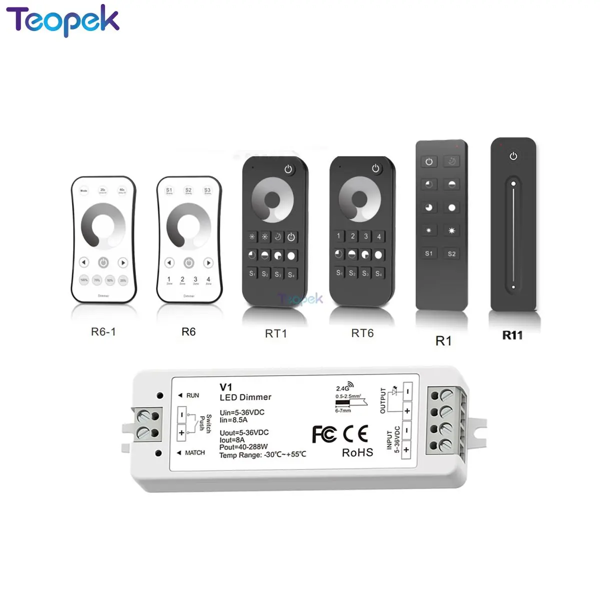 V1 Pwm Wireless Led Dimmer Dc 5V/12V/24V 8A Controller Switch + Touch Rf Remote Per Singolo Colore Cob 5050 3528 Dimming Led Strip