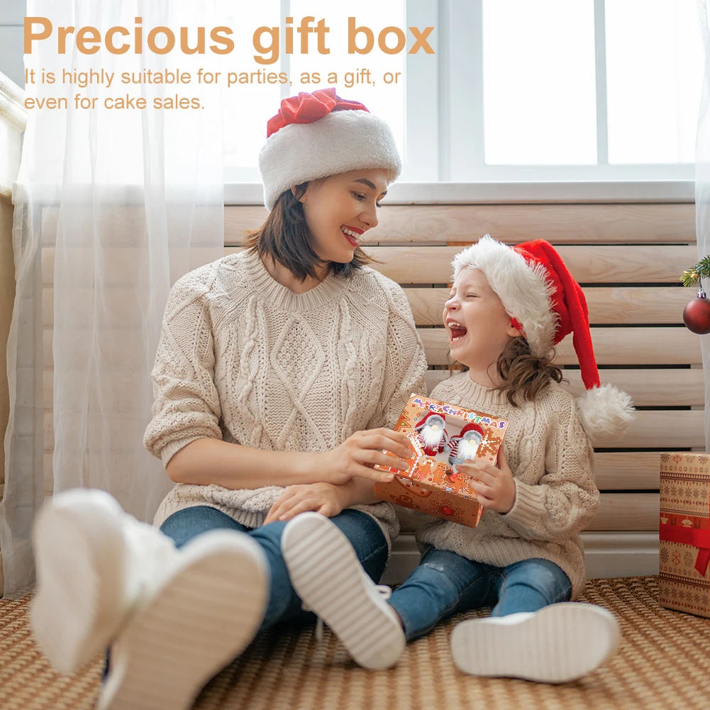 12PCS Christmas Cupcake Boxes with Ribbon & Card Clear Window Packaging Box Multi-Purpose for Party Favors New Year Decorations