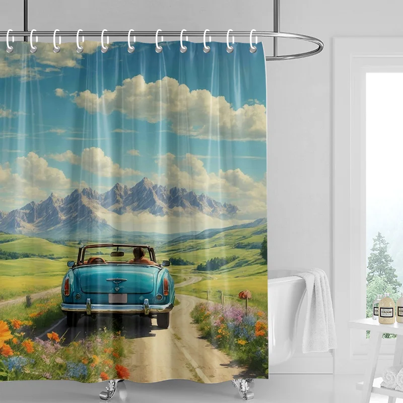 Car Cartoon Shower Curtain Waterproof Bathroom Curtain Bathroom Partition Curtain Universal Home Decor Ins Style 2