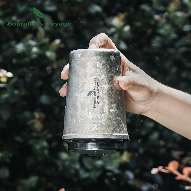 Boundless Voyage Titanium Beker 420ml - Met Theezeef & Deksel - Outdoor Camping Mok