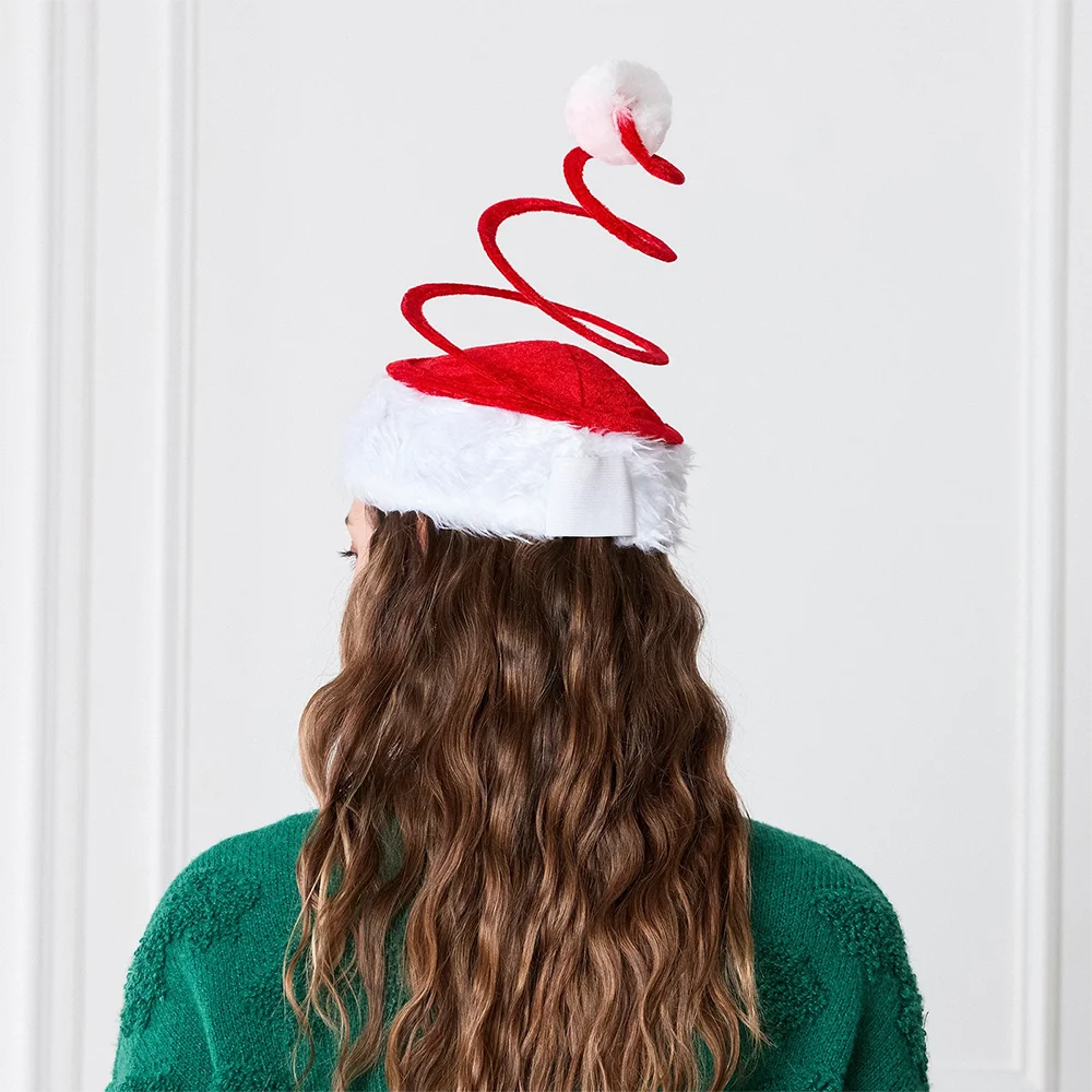 Description Picture 4 of item1Pc Funny Santa Hat Novelties Spiral Spring Christmas Hat Adult Kids Christmas Party Cosplay Props Decor Christmas Surprise Gift