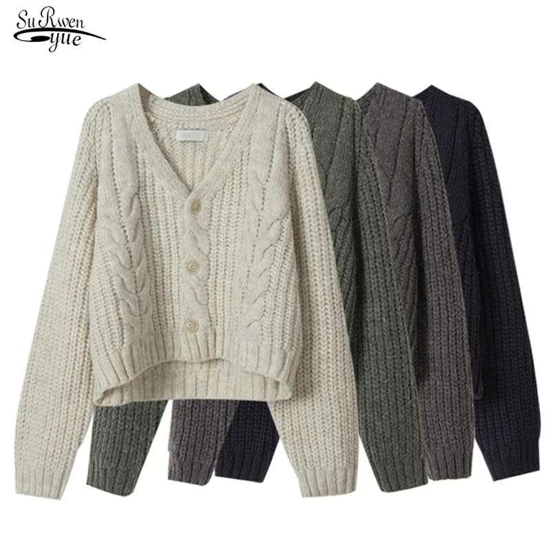 

Autumn Winter Knitted Cardigan Women Sweater New V-neck Long Sleeve Twisted Knit Sweater Women Warm Loose Coat Pull Femme 17920