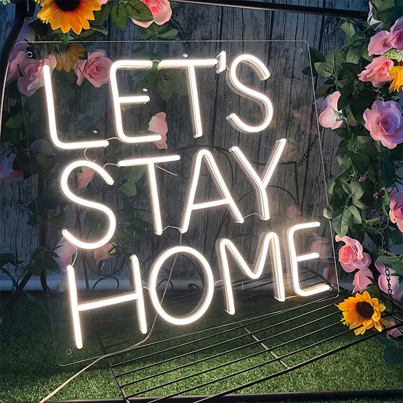 

CHUANQI Stay Home Neon Sign Custom Wedding Light Logo Engagement LED Lamps Garden Party Home Bedroom ART Wall Decor Gift