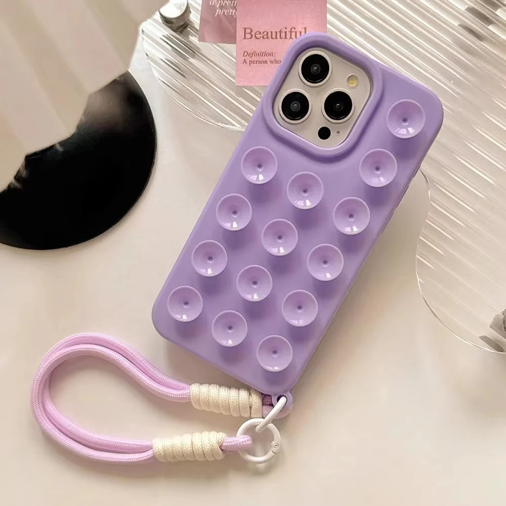 Suction Cup Soft Silicone Anti-Slip Shockproof Candy Color Phone Case