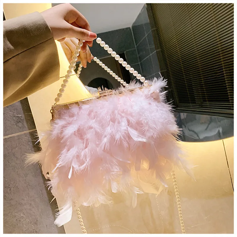 Borsa da donna con piume di struzzo di nuova marca di lusso borsa