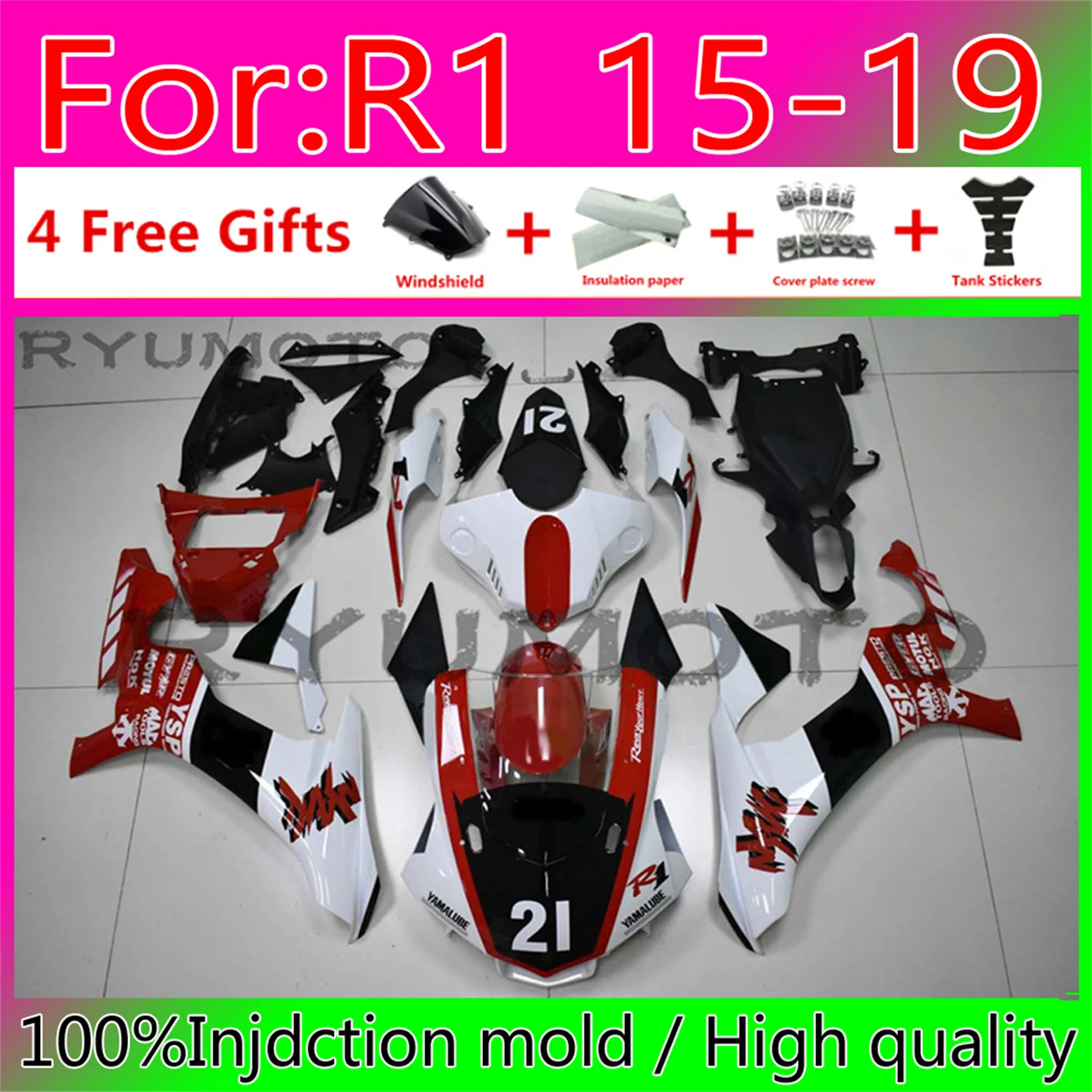 

New ABS whole Fairing kit 100% fitment for YAMAHA YZFR1 2015 2016 2017 2018 2019 YZF R1 15 16 17 18 19 YZF1000 Fairings red