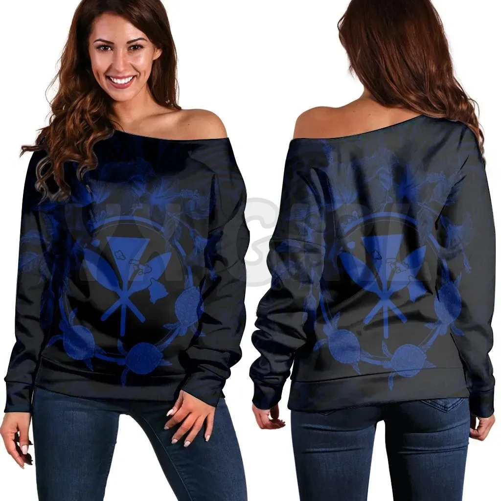 YX GIRL Hawaii Kanaka Turtle Hibiscus Polynesian  3D Printed Novelty Women Casual Long Sleeve Sweater Pullover