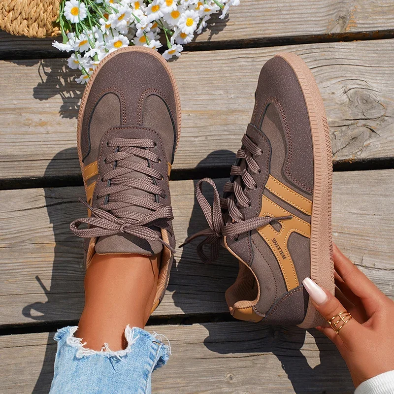 Mix Color Women's Autumn Sneakers Fashion Splicing Flat Heel Vulcanized Shoes Female Lace-Up Non-Slip Pu Leather Casual Shoes 4