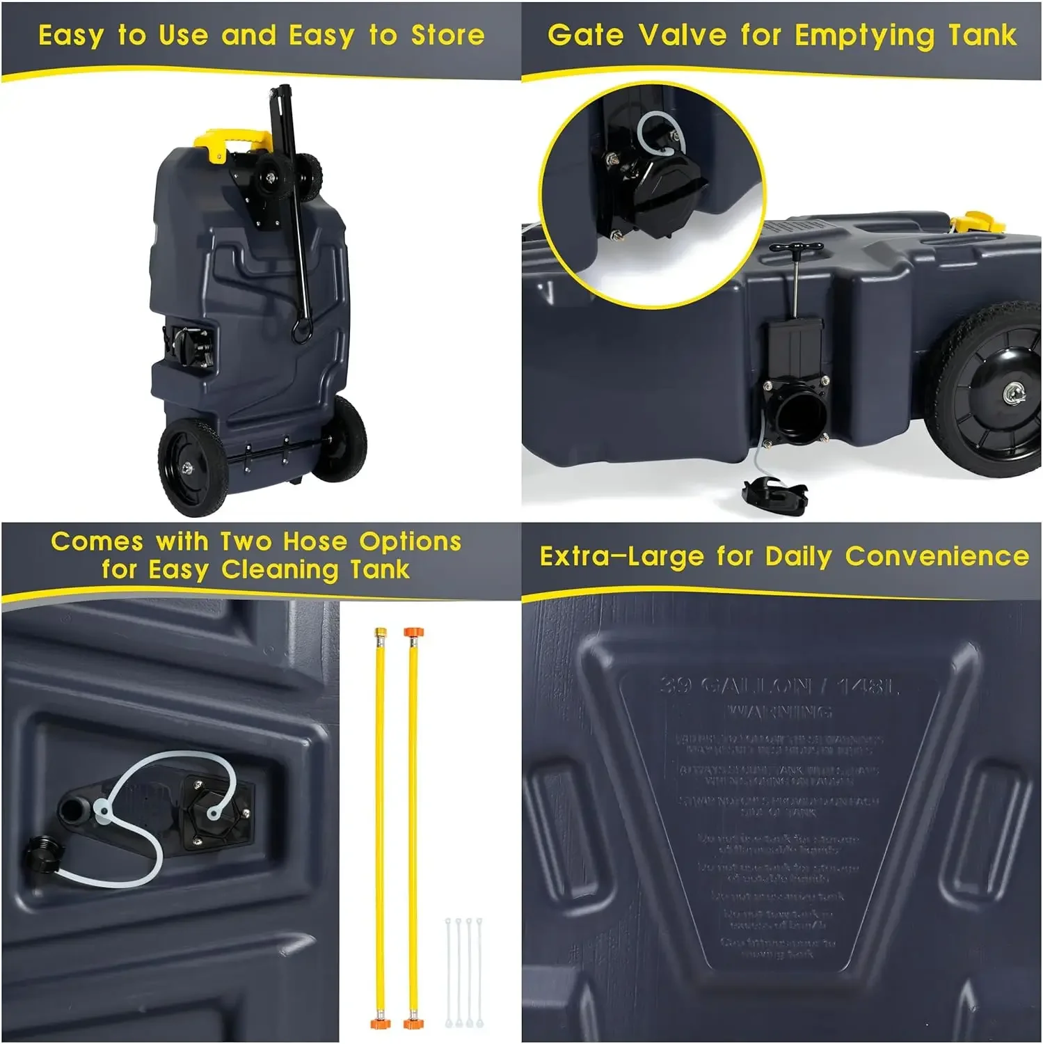 39 Gallon RV Portable Waste Tank 4 Wheel Tote Tank