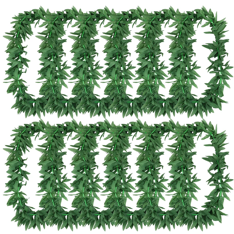 12/1pcs Tropical Green Leis Hawaiian Party Artificial Leaf Flowers Garland Necklace Summer Luau Beach Birthday Party Decoration