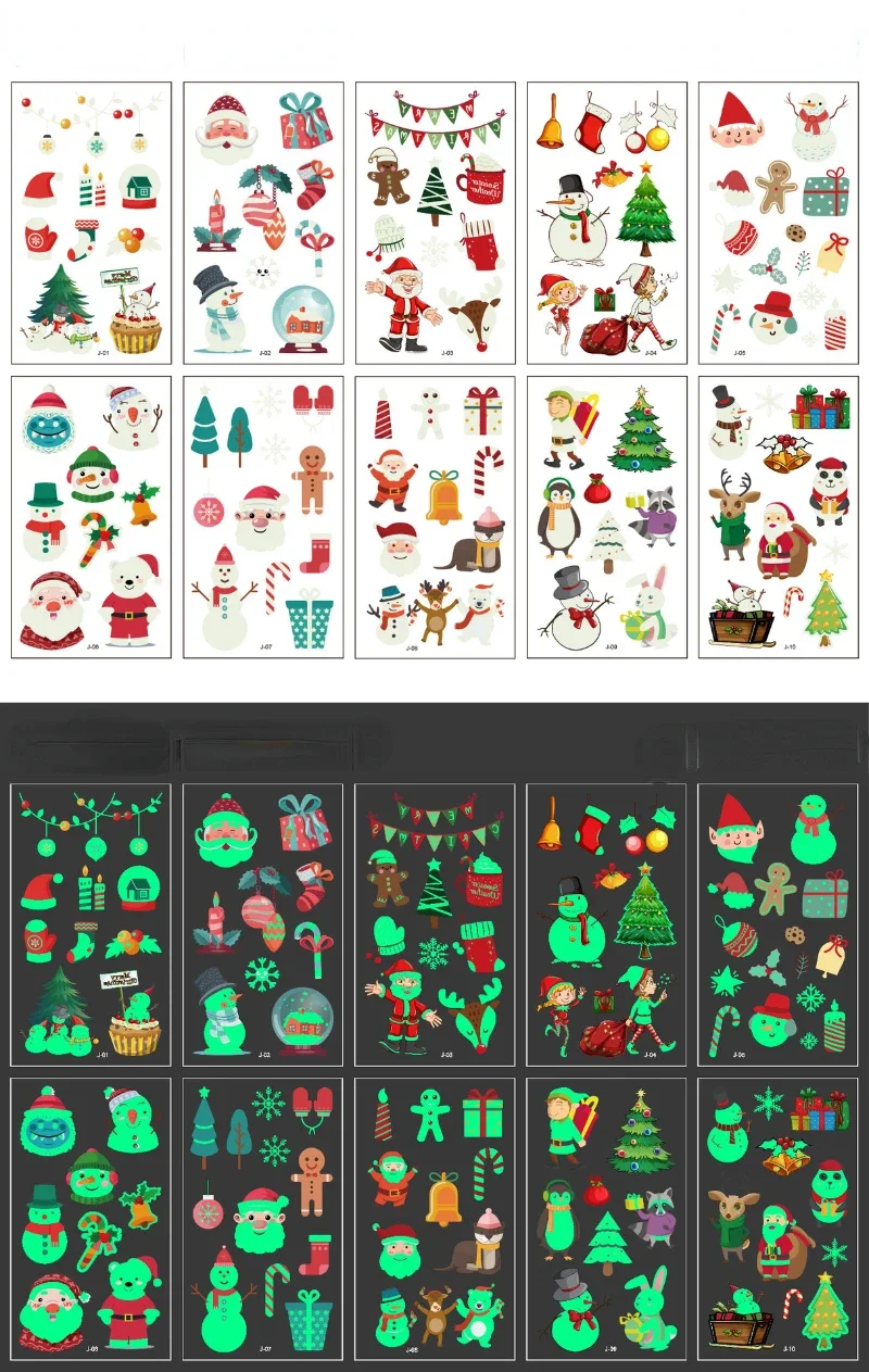 10pcs Glow In The Dark Christmas Cartoon Stickers Halloween Luminous Scrapbooking Decoration Sticker