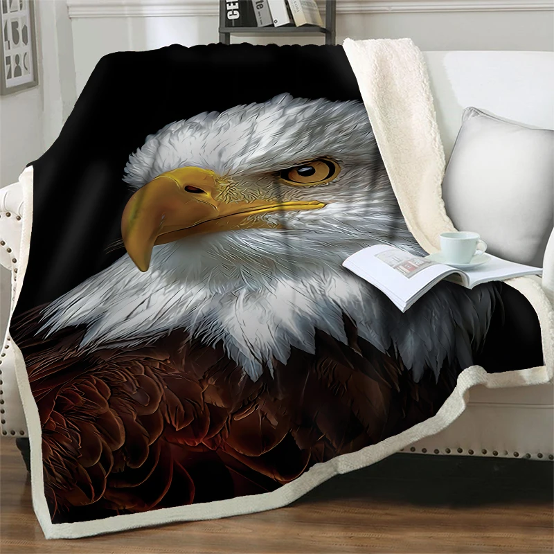 

Cartoon Eagle 3D Printing Sherpa Blankets For Beds Sofa Couch Soft Quilt Cover Travel Picnic Plush Throw Blanket Home Bedspreads