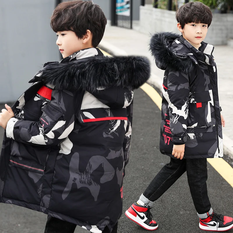 Boys Down Coat Jacket Cotton Outerwear Windbreak Furs Thicken Velvet Winter Warm Christmas Gift Children's Clothing